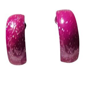 Retro 80s 90s Pink Glitter C-Shaped Hoop Earrings Statement Fashion Jewelry